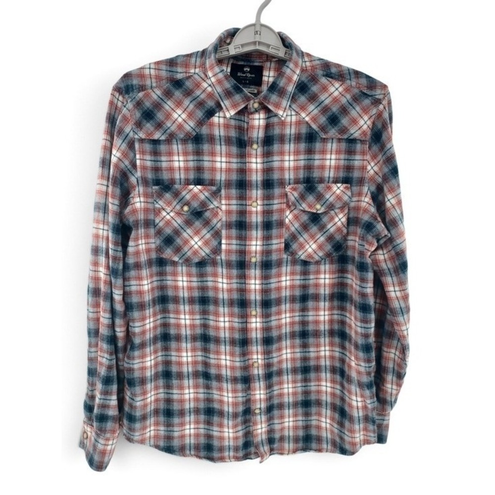 Wind River Modern Fit Snap Button Down Shirt Mens Large Red Plaid Western Rodeo